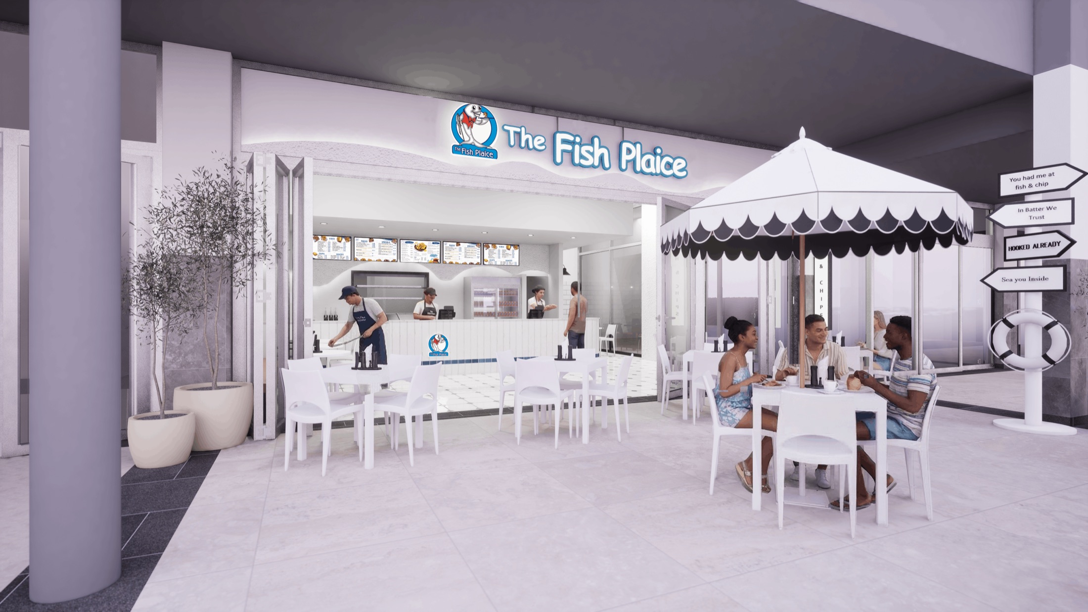 The Fish Plaice storefront, built entirely in 3D
